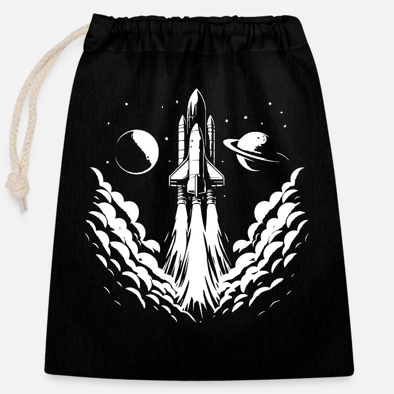 launching rocket, space, rocketry, - Closable cotton gift bag (25x30cm) - black
