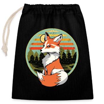 Renard rétro Renards Vintage des années 80 des années 90 Renarde - Sac cadeau en coton avec cordon (25 x 30 cm) - noir - Devant