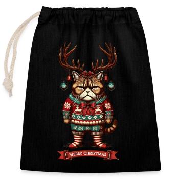 Mürrische Weihnachtskatze Lustig Weihnachten - Verschließbarer Geschenkbeutel aus Baumwolle (25x30cm) - Schwarz - Vorne