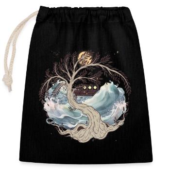 Nature mer vagues bateau bateau voyage Ahoy - Sac cadeau en coton avec cordon (25 x 30 cm) - noir - Devant