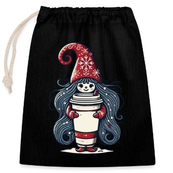 Christmas Coffee Lover Gnome - Closable cotton gift bag (25x30cm) - black - Front