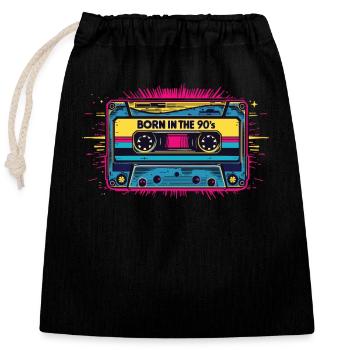 Né dans les années 90 Cassette Look rétro Fans des années 90 - Sac cadeau en coton avec cordon (25 x 30 cm) - noir - Devant