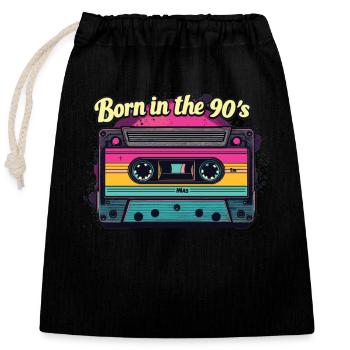 Né dans les années 90 Cassette Look rétro Fans des années 90 - Sac cadeau en coton avec cordon (25 x 30 cm) - noir - Devant