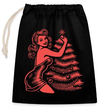 Christmas in retro vintage style - Closable cotton gift bag (25x30cm) - black - Front