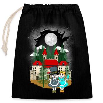 Kinder Kind Märchen Märchenfigur Katze Katzen - Verschließbarer Geschenkbeutel aus Baumwolle (25x30cm) - Schwarz - Vorne