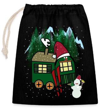 Wintersport Ski Schneemann Gebirge Winter Langlauf - Verschließbarer Geschenkbeutel aus Baumwolle (25x30cm) - Schwarz - Vorne