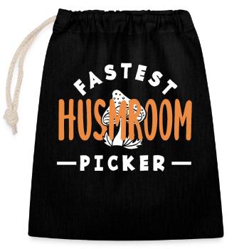 Fastest mushroom picker funny - Closable cotton gift bag (25x30cm) - black - Front