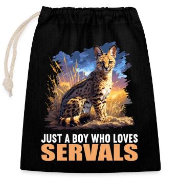 Servale Serval - Verschließbarer Geschenkbeutel aus Baumwolle (25x30cm) - Schwarz - Vorne