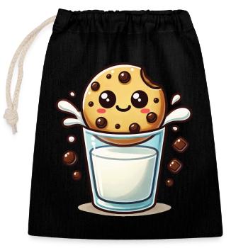 Merry Cookies And Milk Christmas Fun - Closable cotton gift bag (25x30cm) - black - Front