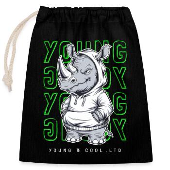 Rhinocéros jeune et cool amoureux des animaux - Sac cadeau en coton avec cordon (25 x 30 cm) - noir - Devant
