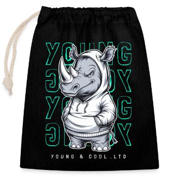 Rhinocéros jeune et cool amoureux des animaux - Sac cadeau en coton avec cordon (25 x 30 cm) - noir - Devant