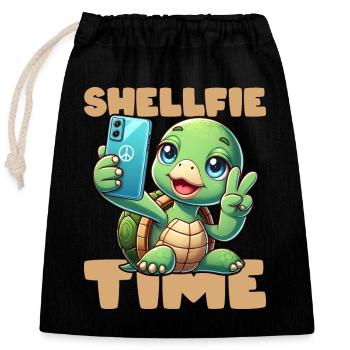 SHELLFIE-ZEIT! - Verschließbarer Geschenkbeutel aus Baumwolle (25x30cm) - Schwarz - Vorne