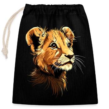 Lion Mane Young Lion Wild Little Cute Lions - Closable cotton gift bag (25x30cm) - black - Front