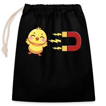 Cute chick with magnet: chick attraction - Closable cotton gift bag (25x30cm) - black - Front