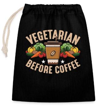 Vegetarian Before Coffee Veganism Coffee Lover - Verschließbarer Geschenkbeutel aus Baumwolle (25x30cm) - Schwarz - Vorne