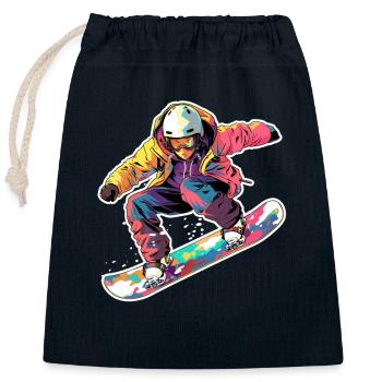 Snowboarder Cartoon Look - Closable cotton gift bag (25x30cm) - navy - Front