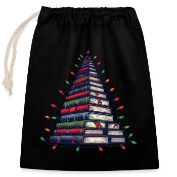 Bücherbaum Für Buchliebhaber Zu Weihnachten - Verschließbarer Geschenkbeutel aus Baumwolle (25x30cm) - Schwarz - Vorne