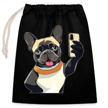 DOG SMARTPHONE - Closable cotton gift bag (25x30cm) - black - Front