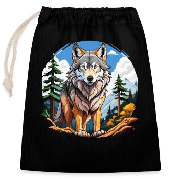 WOLF WALD - Verschließbarer Geschenkbeutel aus Baumwolle (25x30cm) - Schwarz - Vorne