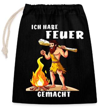 NÉANDERTAL J’AI FAIT UN FEU - Sac cadeau en coton avec cordon (25 x 30 cm) - noir - Devant