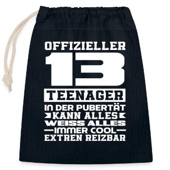 13e anniversaire officiel de la puberté des adolescents - Sac cadeau en coton avec cordon (25 x 30 cm) - bleu marine - Devant