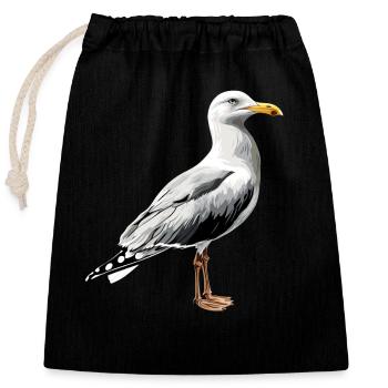 Seagull, Beach, Sea, North Sea, Baltic Sea, Herring Gull, Seagulls - Closable cotton gift bag (25x30cm) - black - Front