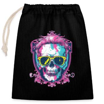Punker Crâne Écusson de fête - Sac cadeau en coton avec cordon (25 x 30 cm) - noir - Devant