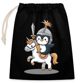 Knight Penguin chevauche une licorne - Sac cadeau en coton avec cordon (25 x 30 cm) - noir - Devant