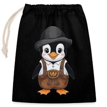 Cute penguin in leather pants Bayer - Closable cotton gift bag (25x30cm) - black - Front