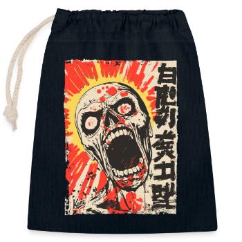 Screaming Japanese skull - Closable cotton gift bag (25x30cm) - navy - Front