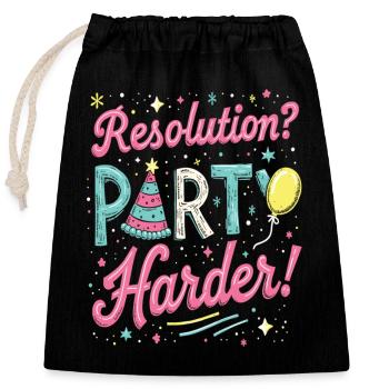 Conception de la fête de résolution - Motif amusant du réveillon du Nouvel An - Sac cadeau en coton avec cordon (25 x 30 cm) - noir - Devant