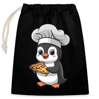 Penguin pizzaïolo avec pizza - Sac cadeau en coton avec cordon (25 x 30 cm) - noir - Devant