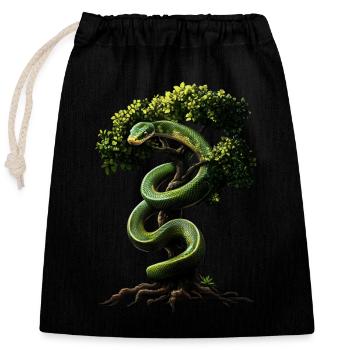 Green Tree Python Snakes Lover Terrarium - Closable cotton gift bag (25x30cm) - black - Front