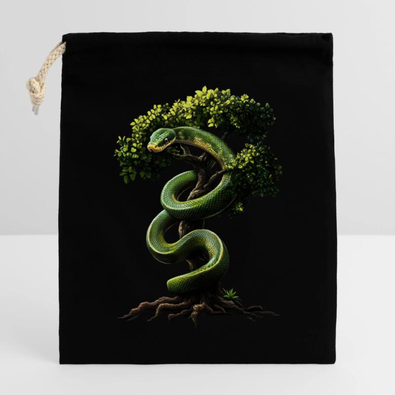 Arbre vert Python Serpents Amoureux Terrarium Sac cadeau en coton avec cordon (25 x 30 cm)