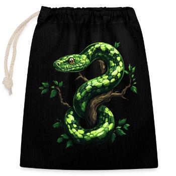 Green Tree Python Snakes Lover Terrarium - Closable cotton gift bag (25x30cm) - black - Front
