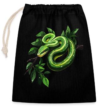 Green Tree Python Snakes Lover Terrarium - Closable cotton gift bag (25x30cm) - black - Front
