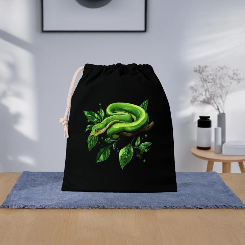 Arbre vert Python Serpents Amoureux Terrarium Sac cadeau en coton avec cordon (25 x 30 cm)