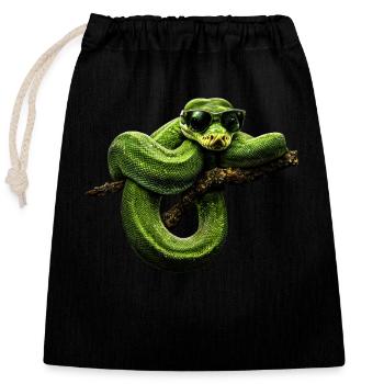 Green Tree Python Snakes Lover Terrarium - Closable cotton gift bag (25x30cm) - black - Front