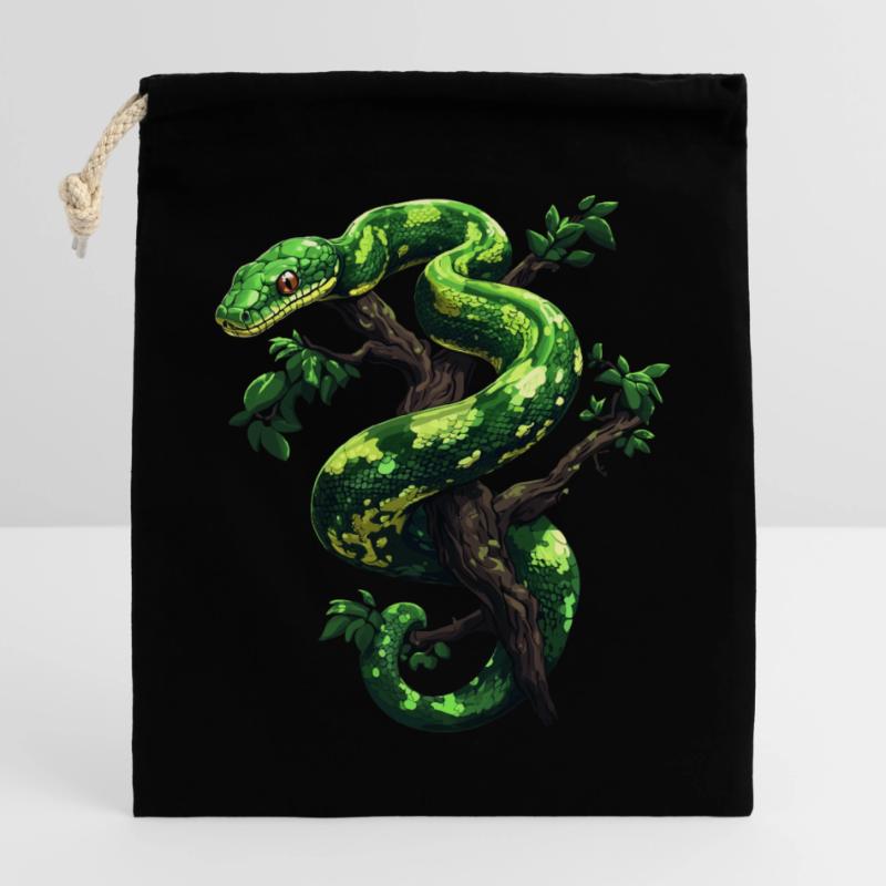Arbre vert Python Serpents Amoureux Terrarium Sac cadeau en coton avec cordon (25 x 30 cm)