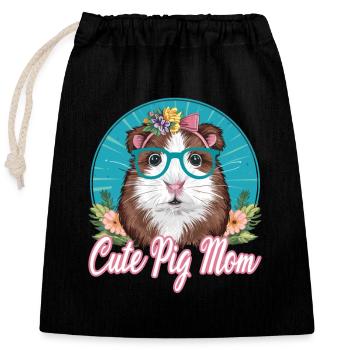 Guinea Pig MOM - Verschließbarer Geschenkbeutel aus Baumwolle (25x30cm) - Schwarz - Vorne