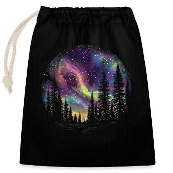 Mystische Nordlichter im Wald: Traumhafte Himmel - Verschließbarer Geschenkbeutel aus Baumwolle (25x30cm) - Schwarz - Vorne