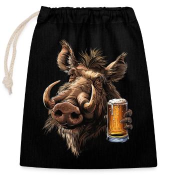 Warzenschwein Bier - Verschließbarer Geschenkbeutel aus Baumwolle (25x30cm) - Schwarz - Vorne