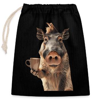 Warzenschwein Kaffee - Verschließbarer Geschenkbeutel aus Baumwolle (25x30cm) - Schwarz - Vorne