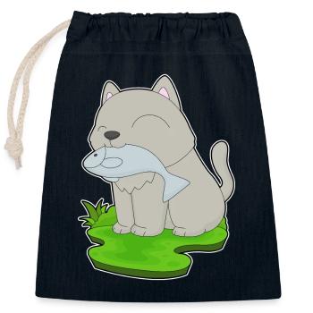 Pêche au chat pêcheur - Sac cadeau en coton avec cordon (25 x 30 cm) - bleu marine - Devant