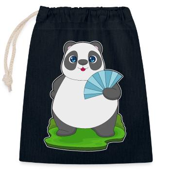 Ventilateur de poche Panda - Sac cadeau en coton avec cordon (25 x 30 cm) - bleu marine - Devant