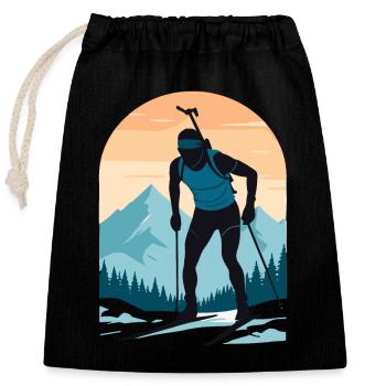 Biathlon Biathlète Sports d’hiver - Sac cadeau en coton avec cordon (25 x 30 cm) - noir - Devant