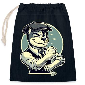 Retro Dapper Cartoon Dog in 1920s Style - Closable cotton gift bag (25x30cm) - navy - Front
