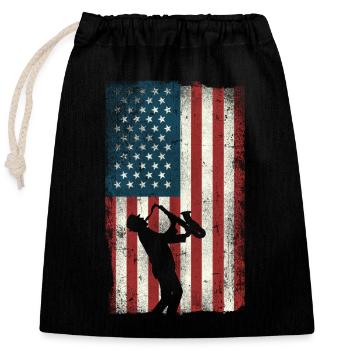 Saxophones American Flag - Closable cotton gift bag (25x30cm) - black - Front