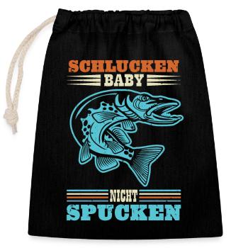 Hecht Angler SCHLUCKEN BABY NICHT SPUCKEN Lustiges - Verschließbarer Geschenkbeutel aus Baumwolle (25x30cm) - Schwarz - Vorne