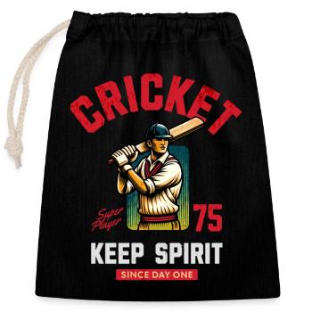 Cricket Retro Motiv mit Spieler Keep Spirit - Verschließbarer Geschenkbeutel aus Baumwolle (25x30cm) - Schwarz - Vorne
